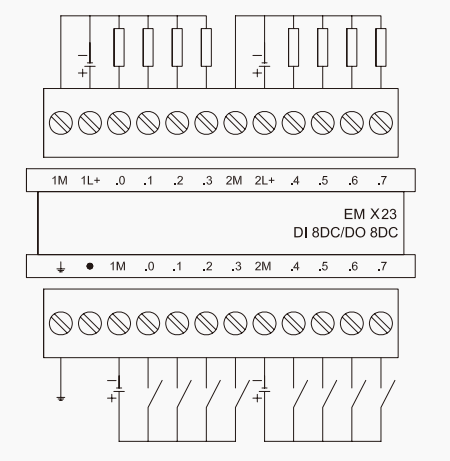 亿维PLC EM123 8点输入 24V/8点输出 晶体管接线图.png