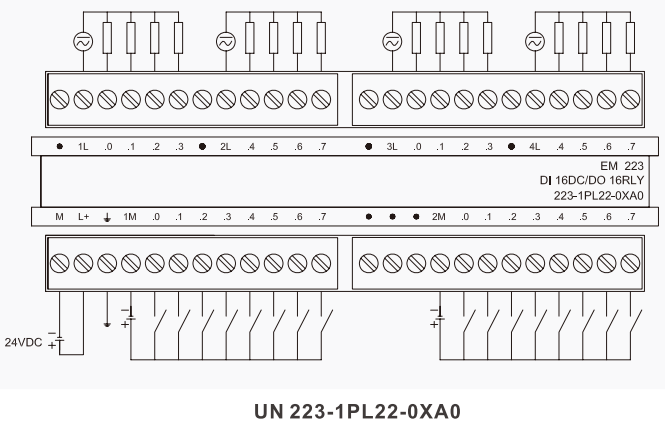 亿维PLC EM223 16点输入 24V/16点输出 继电器接线图.png